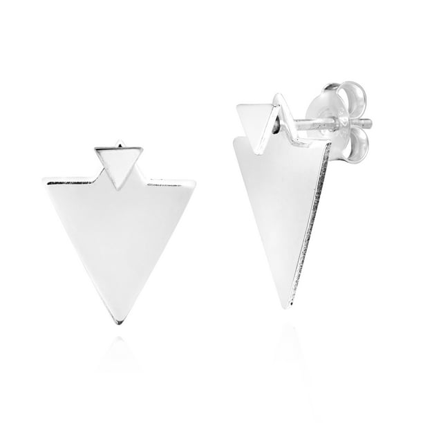So Chic Jewels 925 Sterling Silver Triangle Ear Studs with Crystal 